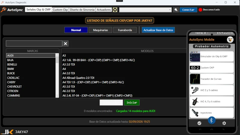 Interfaz del software AutoSync Diagnostic de JAKY47